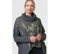 Izabel London Graphic Print Metallic Roll Neck Jumper for Women UK with Long Sleeves and Drop Shoulders. Grey