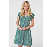 Izabel London Green Floral Ruffle Sleeve Skater Dress Green