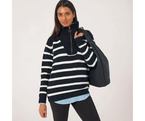 Izabel London Half Zip Stripe Jumper BLACK SIZE 10