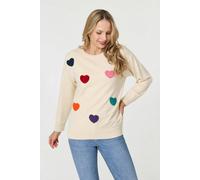 Izabel London Heart Embellished Batwing Sleeve Jumper - Beige - M/L