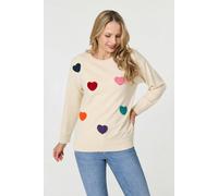 Izabel London Women's Heart Embellished Batwing Sleeve Jumper in Beige | Size: S/M Izabel London Beige S/M