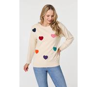Izabel London Heart Embellished Batwing Sleeve Jumper In Beige Beige M/L