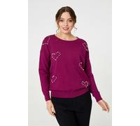 Izabel London Heart Embellished Boat Neck Jumper - Purple - 8