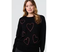 Izabel London Heart Embellished Long Sleeve Jumper In Black Black 10