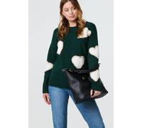 Izabel London Heart Embellished Slim Jumper In Green Green 10
