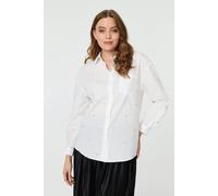 Izabel London Heart Embroidered Long Sleeve Shirt - 14 - White