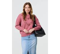 Izabel London Heart Pearl Embellished Jumper For Women UK with ruffles, pearl details and drop shoulders. Pink