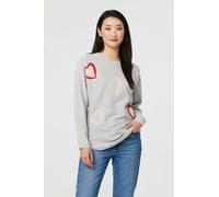 Izabel London Women's Heart Print Batwing Sleeve Jumper in Grey | Size: Medium/Large Izabel London Grey M/L