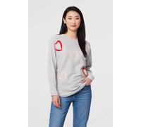 Izabel London Heart Print Batwing Sleeve Jumper In Grey Grey M/L