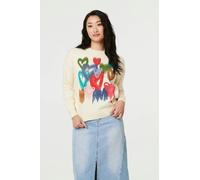 Izabel London Women's Heart Print Drop Shoulder Jumper in Ivory | Size: 18 Izabel London Ivory 18