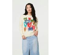 Izabel London Women's Heart Print Drop Shoulder Jumper in Ivory | Size: 20 Izabel London Ivory 20