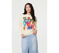 Izabel London Heart Print Drop Shoulder Jumper In Ivory Ivory 14