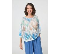 Izabel London Heart Print Open Knit 3/4 Sleeve Top - Blue - M/L