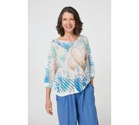 Izabel London Heart Print Open Knit 3/4 Sleeve Top - Blue - S/M