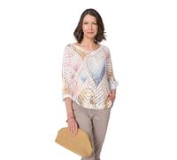 Izabel London Heart Print Open Knit 3/4 Sleeve Top for Women UK with Batwing Sleeves and a semi Sheer Texture. Pink