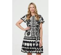 Izabel London Heart Print Tie Waist Short Skater Dress - Black - 12