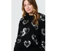 Izabel London Women's Heart Sequin Embellished Knitted Jumper in Black | Size: 10 Izabel London Black 10