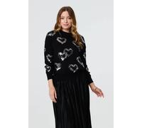 Izabel London Women's Heart Sequin Embellished Knitted Jumper in Black | Size: 8 Izabel London Black 8