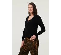 Izabel London Women's Heart Textured Slim Long Sleeve Cardigan in Black | Size: 12 Izabel London Black 12