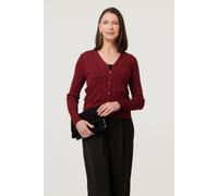 Izabel London Heart Textured Slim Long Sleeve Cardigan Red