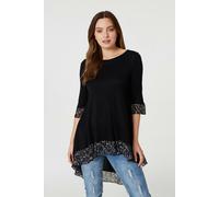 Izabel London High Low Frilled Hem Tunic Top In Black Black 12
