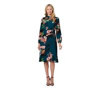Izabel London High Neck Midi Dress for Women UK with Round Neck Long Sleeves and A-Line Skirt Teal