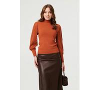 Izabel London High Neck Textured Long Sleeve Jumper - S - Rust