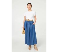 Izabel London High Waist Belt Detail Denim Maxi Skirt - 16 - Blue