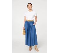 Izabel London High Waist Belt Detail Denim Maxi Skirt - 8 - Blue