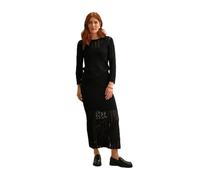 Izabel London High Waist Crochet Knit Midi Skirt for Women UK with Sheer Hem, Side Split and Scalloped Hem. Black