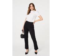 Izabel London High Waist Kick Flare Trousers for Women UK with Full Length Legs and a Slim Flared fit. Black