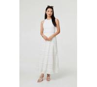 Izabel London High Waist Lace Trim Tiered Maxi Skirt - 14 - White