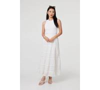 Izabel London High Waist Lace Trim Tiered Maxi Skirt In White White 8