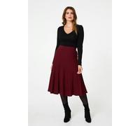 Izabel London High Waist Pleated Knit Midi Skirt - 8 - Red