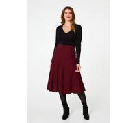 Izabel London High Waist Pleated Knit Midi Skirt - 8 - Red
