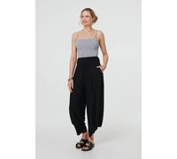 Izabel London High Waist Relaxed Ruched Leg Trousers In Black Black