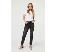 Izabel London High Waist Washed Texture Slim Jeans - 14 - Black