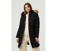 Izabel London Hooded Faux Fur Trim Longline Jacket - Black - 14