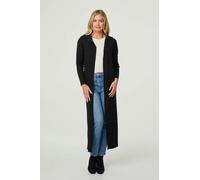 Izabel London Women's Hooded Open Front Longline Coat in Black | Size: 14 Izabel London Black 14