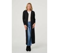 Izabel London Hooded Open Front Longline Coat In Black Black 10