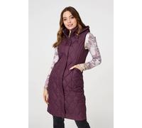 Izabel London Hooded Sleeveless Longline Puffer Gilet For Women UK with a front zip, a hood and pockets.