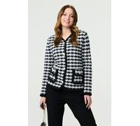 Izabel London Houndstooth Long Sleeve Cardigan - Black - 12