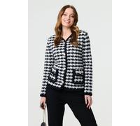 Izabel London Houndstooth Long Sleeve Cardigan In Black Black 10