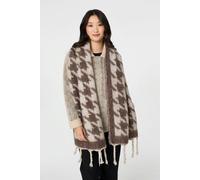 Izabel London Women's Houndstooth Print Oversize Fringed Scarf in Blue Izabel London Blue One Size