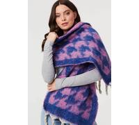Izabel London Houndstooth Print Oversize Fringed Scarf In Blue Blue One Size