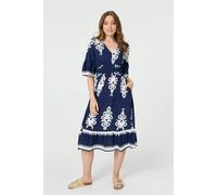 Izabel London Women's Ikat Print 1/2 Flared Sleeve Midi Dress in Blue | Size: 10 Izabel London Blue 10