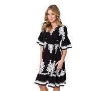 Izabel London Ikat Print 1/2 Sleeve Relaxed Short Dress - Black - 18