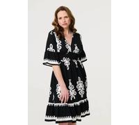 Izabel London Ikat Print 1/2 Sleeve Relaxed Short Dress - Black - 8