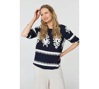 Izabel London Women's Ikat Print 3/4 Sleeve Blouse in Navy | Size: 14