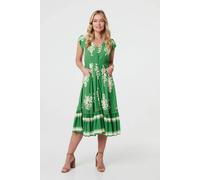 Izabel London Women's Ikat Print Cap Sleeve Shirred Midi Dress in Green | Size: 16 Izabel London Green 16